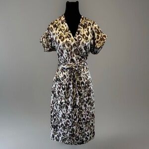 J Crew Dress Sz XS S Wrap Neutral Cheetah Animal Print Party Wedding Guest EUC